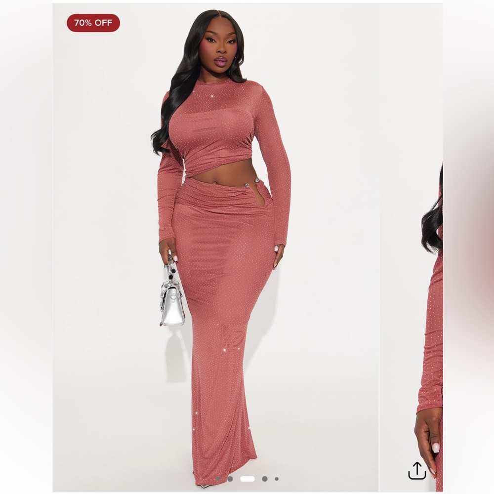 Fashion Nova Curve Plus Size Mauve Rhinestone Mesh Maxi Dress